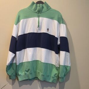 Tommy Hilfiger Green and Navy Striped Zip-Up Sweater